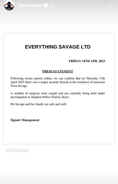 Tiwa Savage Opens Up On Kidnap Attempt, Shares Details